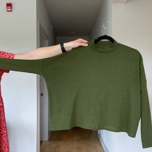 H&M Moss Green Boxy Mock Neck Long Sleeve Top